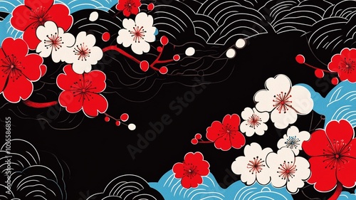 Wallpaper Mural Textile Pattern Japanese Black Background Torontodigital.ca