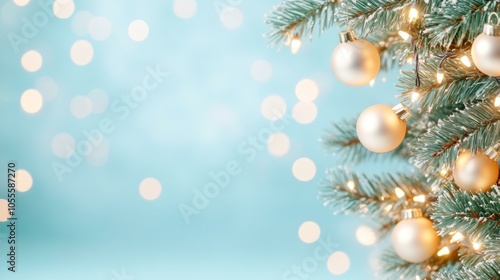 Elegant Christmas tree adorned with white and gold ornaments in a cozy living room setting.