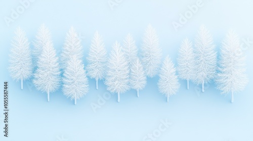 Stylized white trees in a linear arrangement against a serene blue backdrop, evoking simplicity and calm. photo