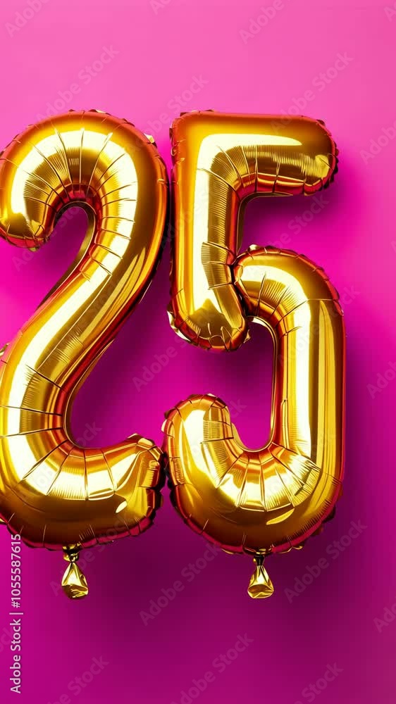 Golden balloons forming number twenty five on pink background Golden balloons forming number twenty five on pink background