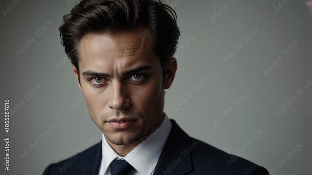 Confident Man in Suit with Intense Gaze Confident Man in Suit with Intense Gaze
