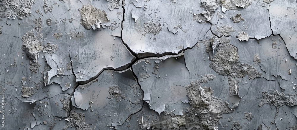 Vertical uneven crack in the wall post earthquake showcasing cracked concrete covered with gray mortar leaving room for a copy space image Vertical uneven crack in the wall post earthquake showcasing cracked concrete covered with gray mortar leaving room for a copy space image