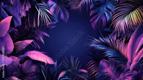 Neon lit border surrounded by lush tropical foliage