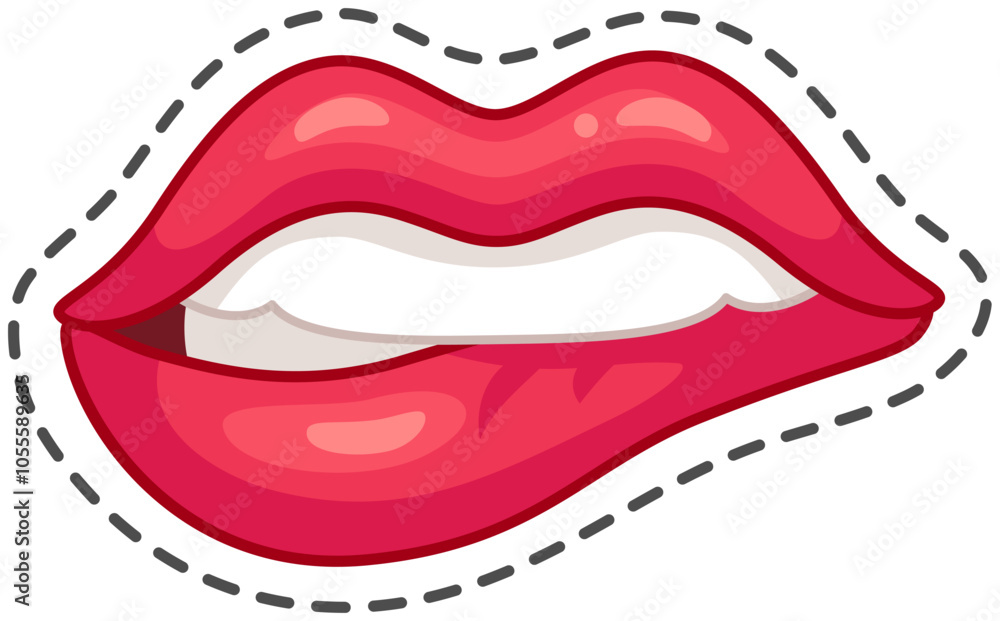 Red lips biting playfully on a white background, adding glamour and seduction. Red lips biting playfully on a white background, adding glamour and seduction.