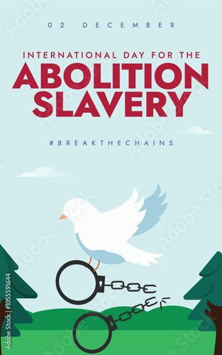 International day for the abolition slavery vertical banner, story post. 2nd December abolition of slavery awareness banner, social media post. The day focuses the ongoing struggle of slavers.