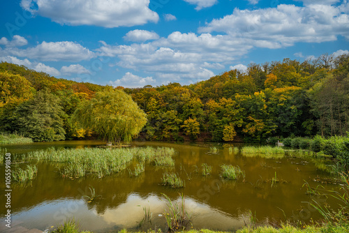 A view of the castle pond in the village of Grillenberg in Germany