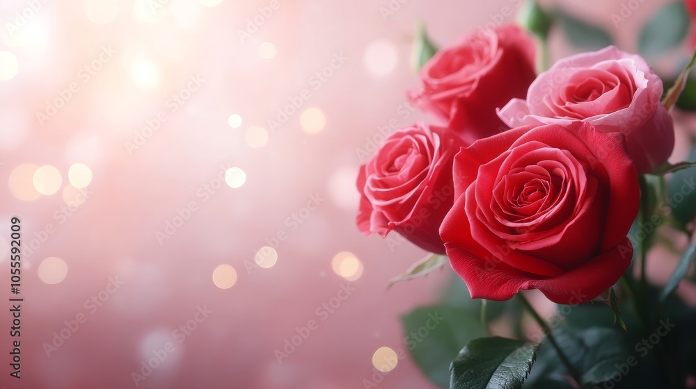 Elegant bouquet of red and pink roses with soft bokeh background Elegant bouquet of red and pink roses with soft bokeh background