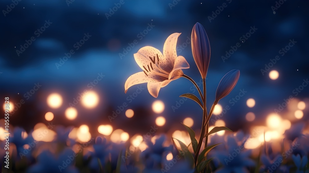 Blue Moon Over Blossoming Lilies Under Stars Blue Moon Over Blossoming Lilies Under Stars