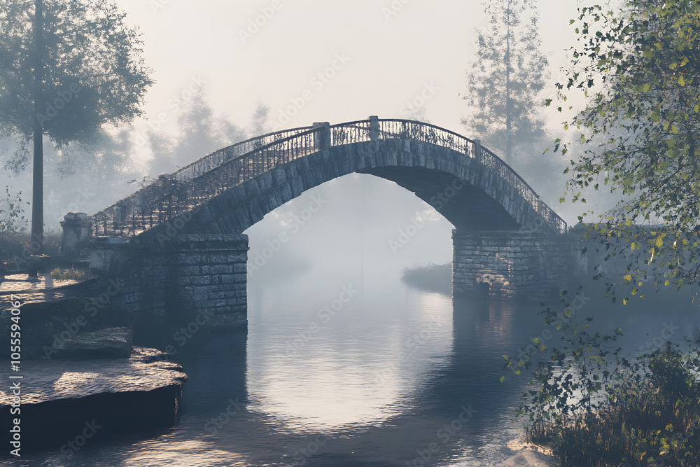 Fototapeta premium The stone bridge, built by the hands of the builders, stretches across the river, as beautiful as the picture in your imagination.