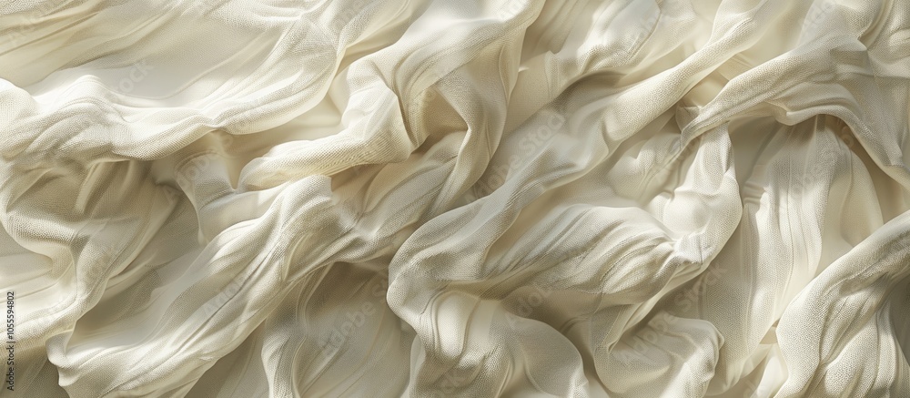 Top view of a garment with intricate stitching details on an abstract off white linen fabric allowing for copy space image Top view of a garment with intricate stitching details on an abstract off white linen fabric allowing for copy space image