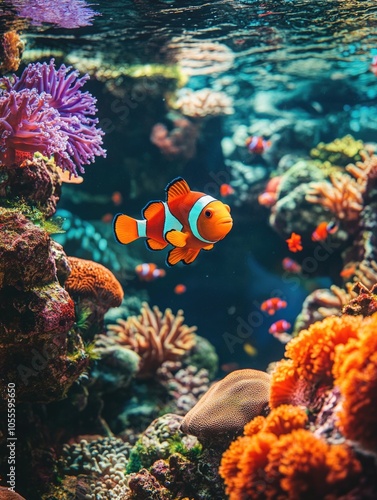 Orange White Clown Fish Aquarium