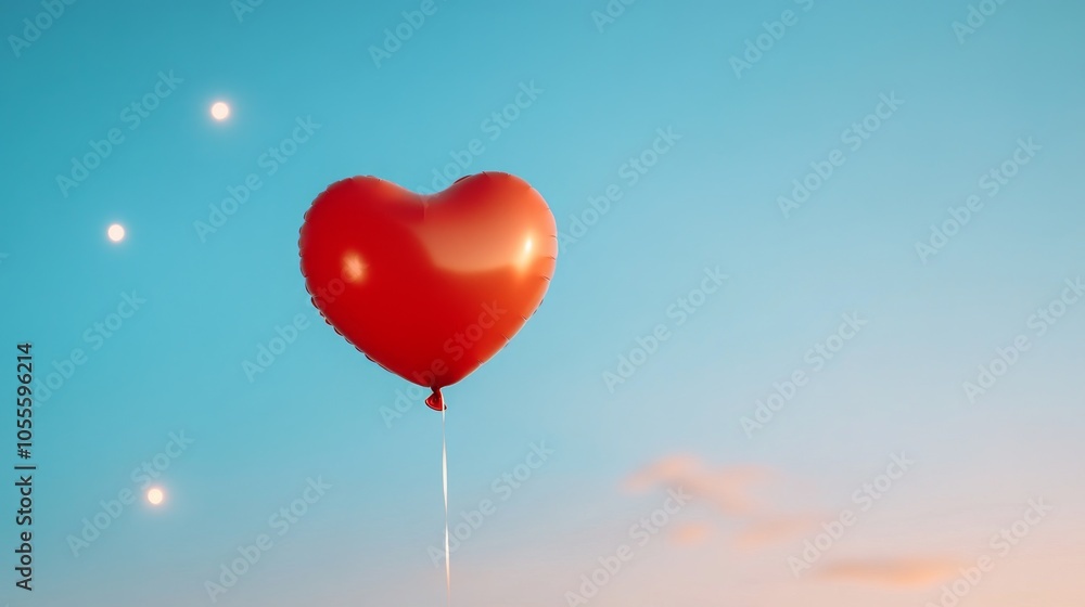 Heart-shaped balloon floating against a clear blue sky Heart-shaped balloon floating against a clear blue sky