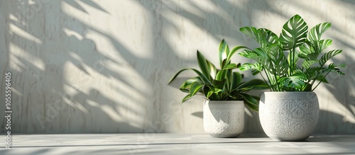 Lovely potted air purifying plants with green foliage perfect for home decor captured in a copy space image