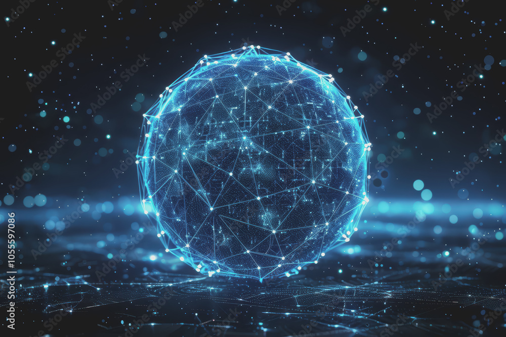 Obraz premium Glowing blue digital sphere with interconnected nodes. represents a global network.
