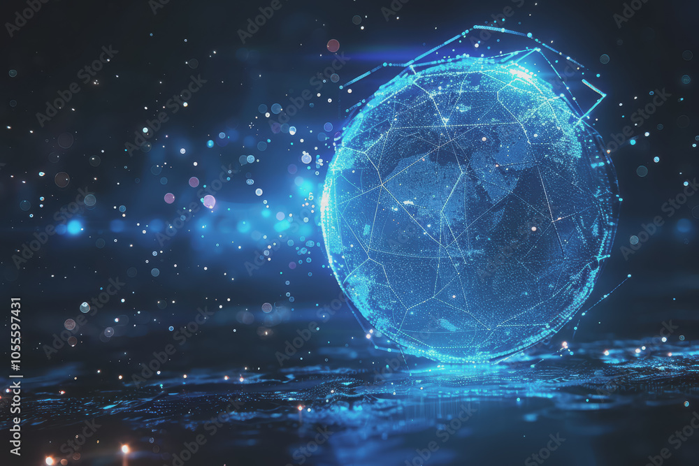 Obraz premium Glowing blue digital sphere with interconnected nodes. represents a global network.