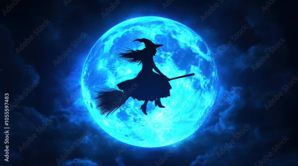 Cartoon character of witch flying on broom over moon. Halloween decoration elements. Cartoon character of witch flying on broom over moon. Halloween decoration elements.