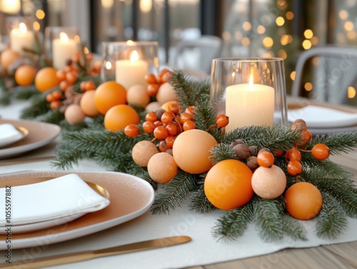 Elegant centerpiece with berries and natural decor Discover warm holiday sparkle to enhance seasonal ambiance and festive dining experiences with stunning table arrangements all year round photo