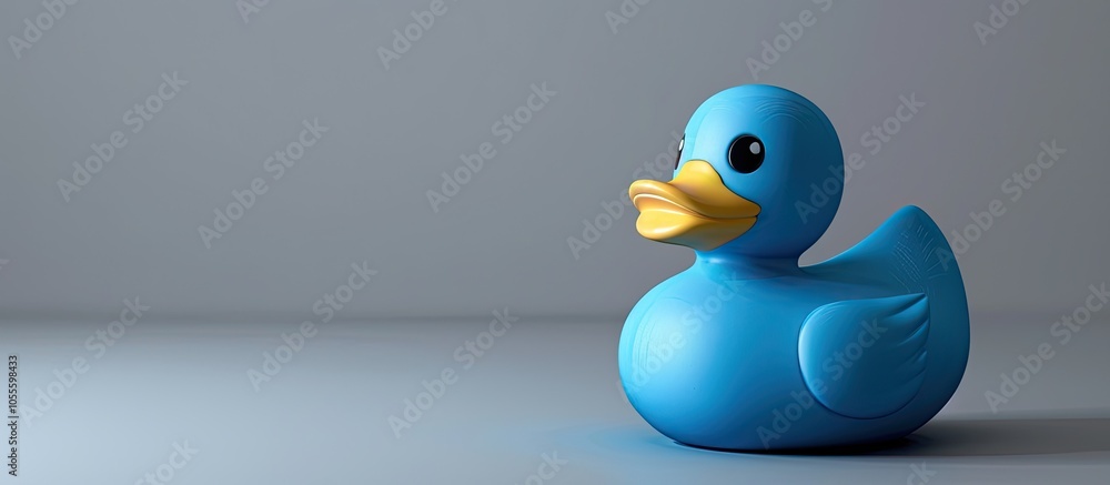 Grey background featuring a shiny blue rubber duck with ample copy space image Grey background featuring a shiny blue rubber duck with ample copy space image