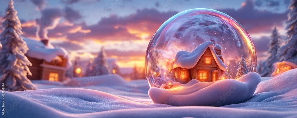 Enchanting Snow Globe with Cozy House, Snow-Covered Roof, Holiday Lights Warm Glow A Perfect Winter Scene Captured in Glass, Immerse in Magical Festive Atmosphere Today Enchanting Snow Globe with Cozy House, Snow-Covered Roof, Holiday Lights Warm Glow A Perfect Winter Scene Captured in Glass, Immerse in Magical Festive Atmosphere Today