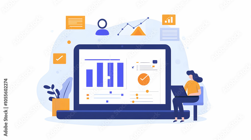 Professional upskilling through an online course, with laptop charts showing key skills - Professional upskilling through an online course, with laptop charts showing key skills -