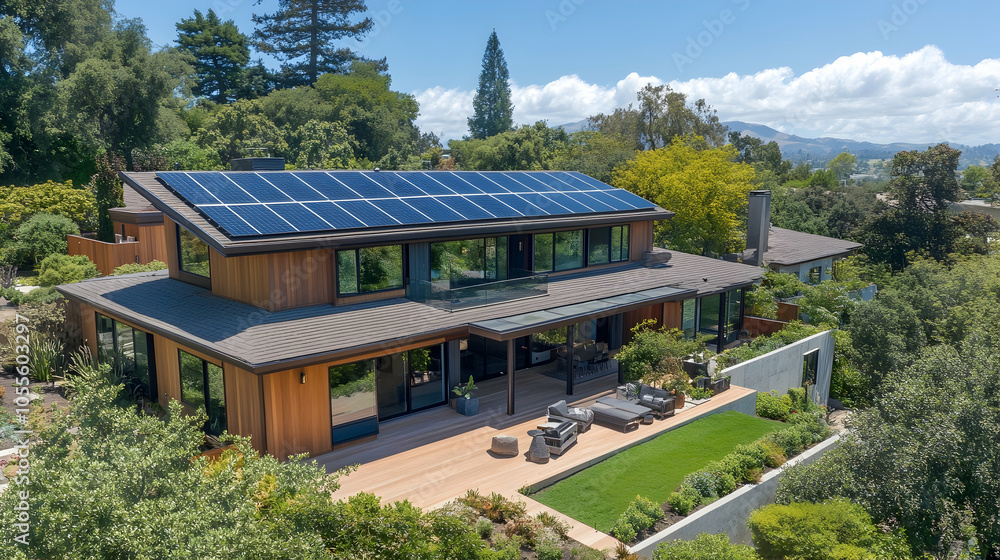 Residential home with roof-mounted solar panels, a sustainable energy solution for modern living - Residential home with roof-mounted solar panels, a sustainable energy solution for modern living -