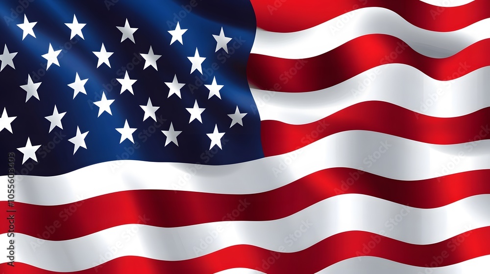 Waving American Flag with Red and White Stripes and Blue Field of Stars Waving American Flag with Red and White Stripes and Blue Field of Stars