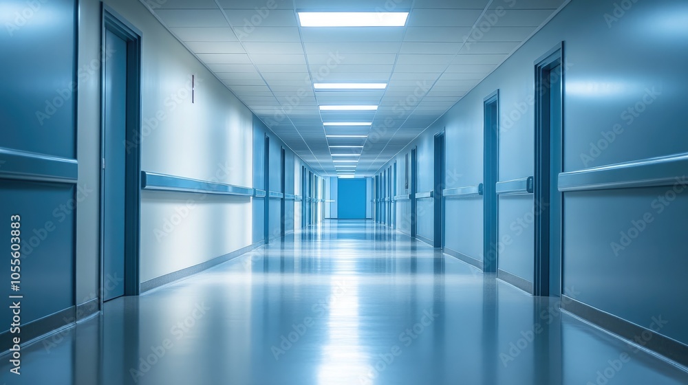 Bright and empty educational corridor signifying the start of lessons and the atmosphere of learning Bright and empty educational corridor signifying the start of lessons and the atmosphere of learning
