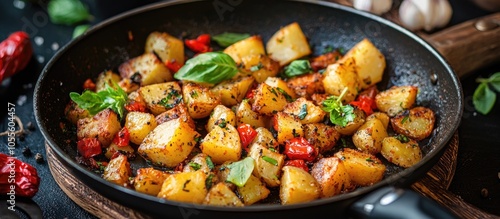 Close Up Of A Potato Hash In A Frying Pan