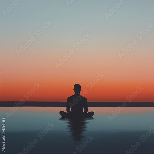 Wallpaper Mural Silhouette of person meditating by ocean at sunset Torontodigital.ca