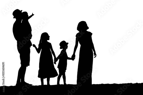 silhouette of a family on vacation. Can be used for designs with family holidays or happy families