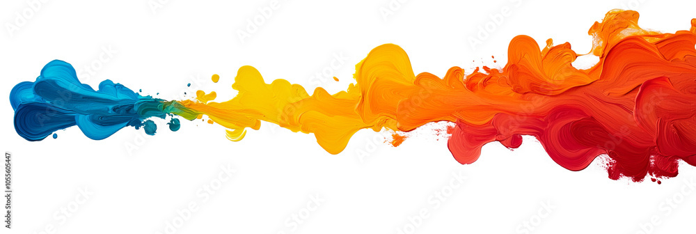Obraz premium Vibrant paint splash in blue, yellow, orange, and red colors on black background, creating dynamic and artistic effect