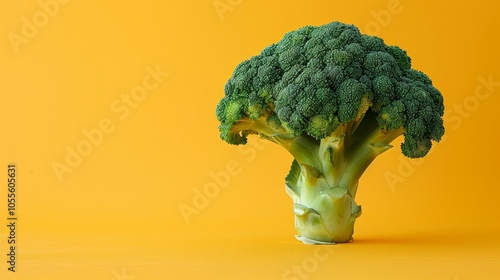 Fresh Green Broccoli on Yellow Background photo