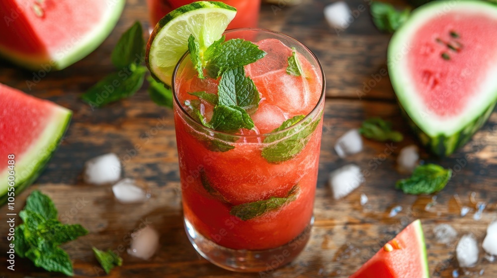 Refreshing watermelon mojito cocktail perfect for hot days Refreshing watermelon mojito cocktail perfect for hot days