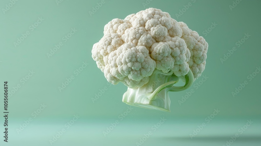 Fresh Cauliflower Isolated on Green Background Fresh Cauliflower Isolated on Green Background