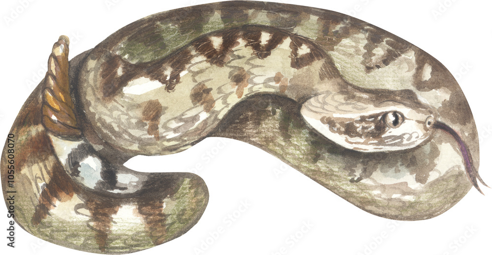 Fototapeta premium MOJAVE RATTLESNAKE (Crotalus scutulatus). Watercolor hand drawing painted illustration.