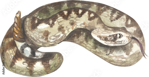 MOJAVE RATTLESNAKE (Crotalus scutulatus). Watercolor hand drawing painted illustration. photo