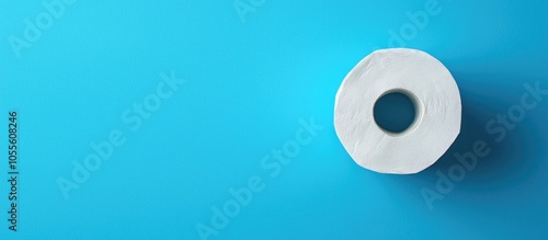 Rolled White Toilet Paper On A Blue Background And Text Toilet Paper Sold Out Ofl Font photo