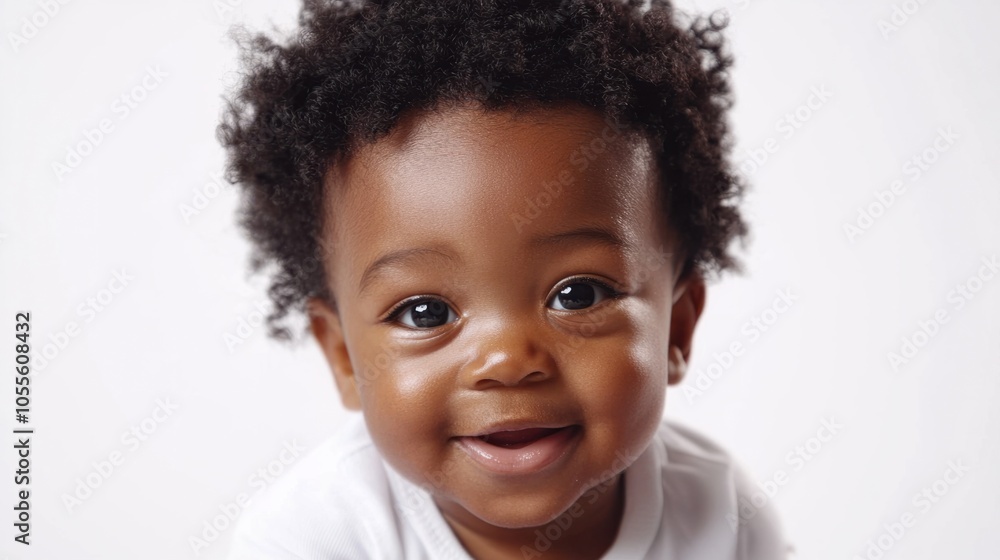 Baby with soft curls, tiny nose, and gentle expression, looking friendly and precious, isolated on white Baby with soft curls, tiny nose, and gentle expression, looking friendly and precious, isolated on white
