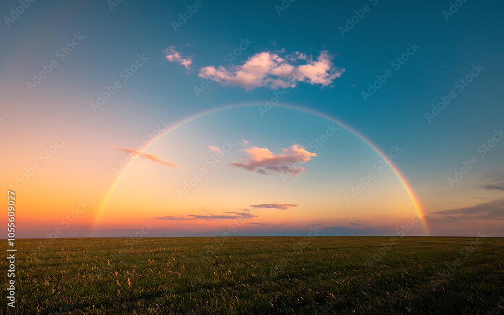 Rainbow over green field sunset sky hope and new beginnings nature photography Rainbow over green field sunset sky hope and new beginnings nature photography