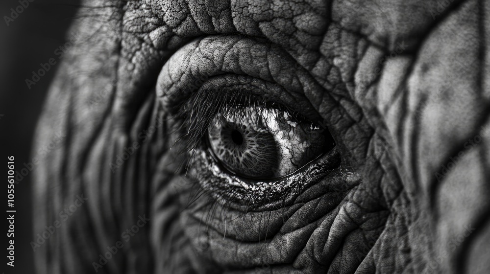 Emotional close up of a sorrowful elephant s eye capturing the poignant theme of elephant conservation and their deep emotional expressions Emotional close up of a sorrowful elephant s eye capturing the poignant theme of elephant conservation and their deep emotional expressions