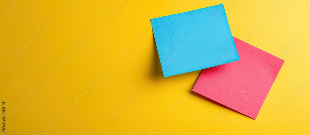 Vibrantly colored sticky note placed on a yellow background with space for additional image inclusion Vibrantly colored sticky note placed on a yellow background with space for additional image inclusion