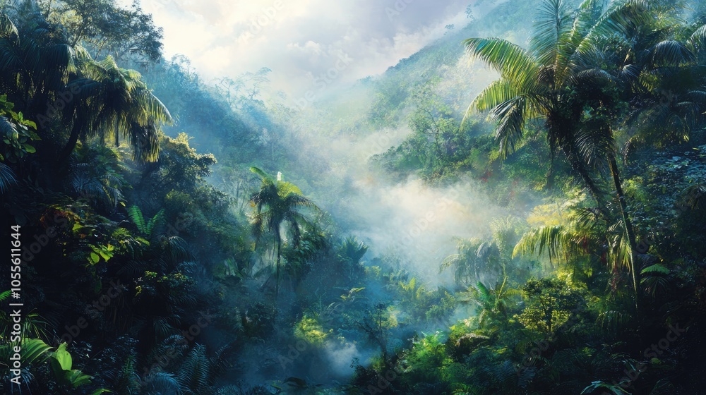Captivating rainforest landscape dedicated to conservation vibrant and misty ambiance Captivating rainforest landscape dedicated to conservation vibrant and misty ambiance