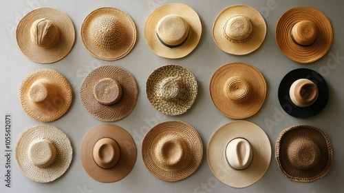 A collection of various straw hats suitable for adult men women and children