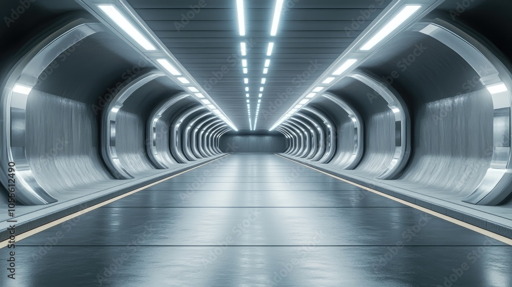 Futuristic tunnel backdrop featuring a modern underground garage with gray walls and LED lighting showcasing the perspective of a warehouse or hallway emphasizing concepts of space and interior de Futuristic tunnel backdrop featuring a modern underground garage with gray walls and LED lighting showcasing the perspective of a warehouse or hallway emphasizing concepts of space and interior de