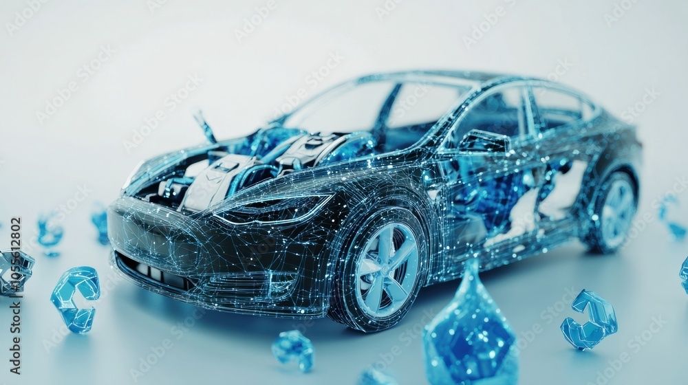 Concept of Net Zero with electric vehicle and recycling symbols, promoting carbon neutrality, isolated on white Concept of Net Zero with electric vehicle and recycling symbols, promoting carbon neutrality, isolated on white