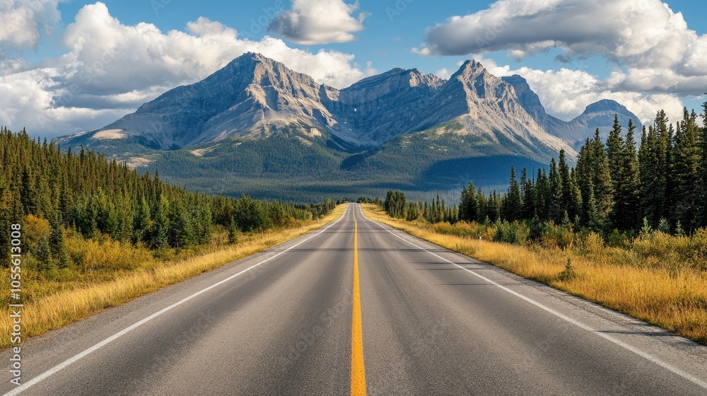 Fototapeta premium Empty asphalt road with a mountainous backdrop