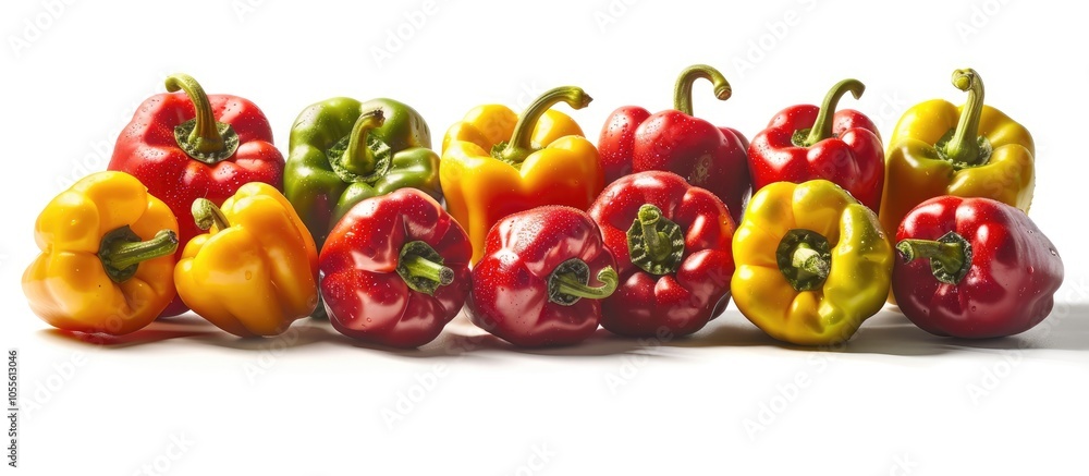 Copy space image featuring red and yellow peppers against a white backdrop Copy space image featuring red and yellow peppers against a white backdrop