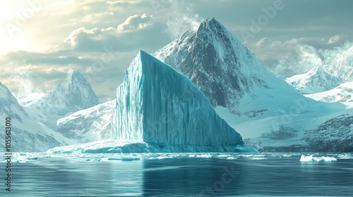 Wallpaper Mural A digital illustration of an enormous iceberg with towering mountains in the background Torontodigital.ca