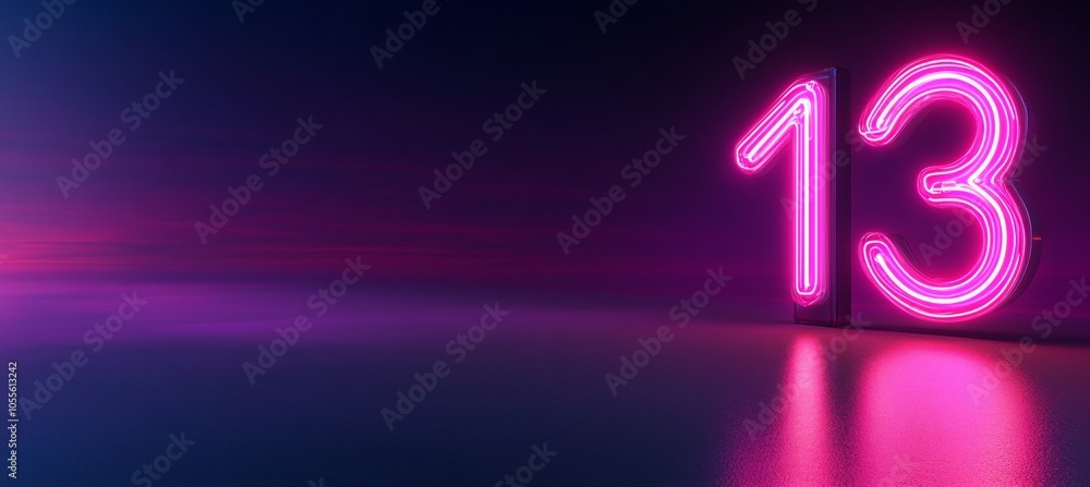 Number 13. Neon Sign 13 Number on Dark Background with Reflection. 3d Rendering illustration. Number 13. Neon Sign 13 Number on Dark Background with Reflection. 3d Rendering illustration.