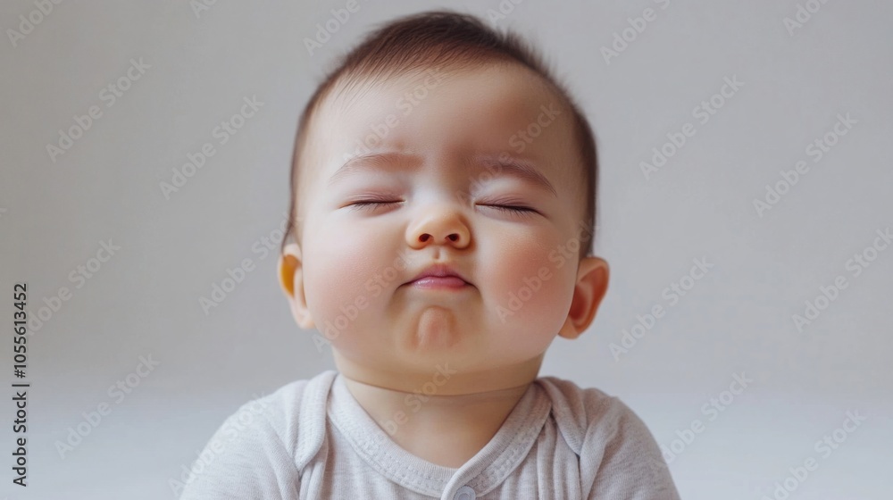 Cute baby with round face, chubby cheeks, and gentle expression, appearing calm and lovable, isolated on white Cute baby with round face, chubby cheeks, and gentle expression, appearing calm and lovable, isolated on white